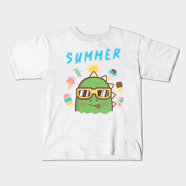 SUMMER DINO NEEDS ICE CREAM Kids T-Shirt by PNKid